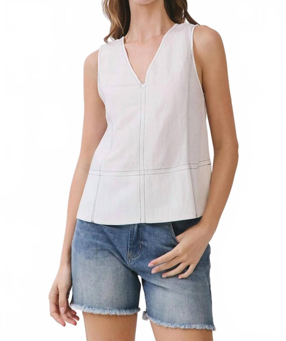 NEW TCEC contrast stick sleeve v neck top in white